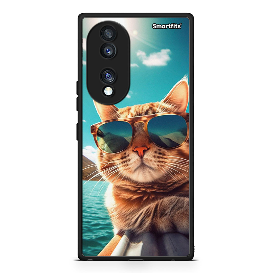Θήκη Honor 70 5G Summer Cat από τη Smartfits με σχέδιο στο πίσω μέρος και μαύρο περίβλημα | Honor 70 5G Summer Cat Case with Colorful Back and Black Bezels