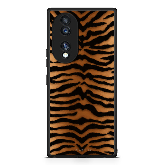 Θήκη Honor 70 5G Tiger Print Orange and Black από τη Smartfits με σχέδιο στο πίσω μέρος και μαύρο περίβλημα | Honor 70 5G Tiger Print Orange and Black case with colorful back and black bezels