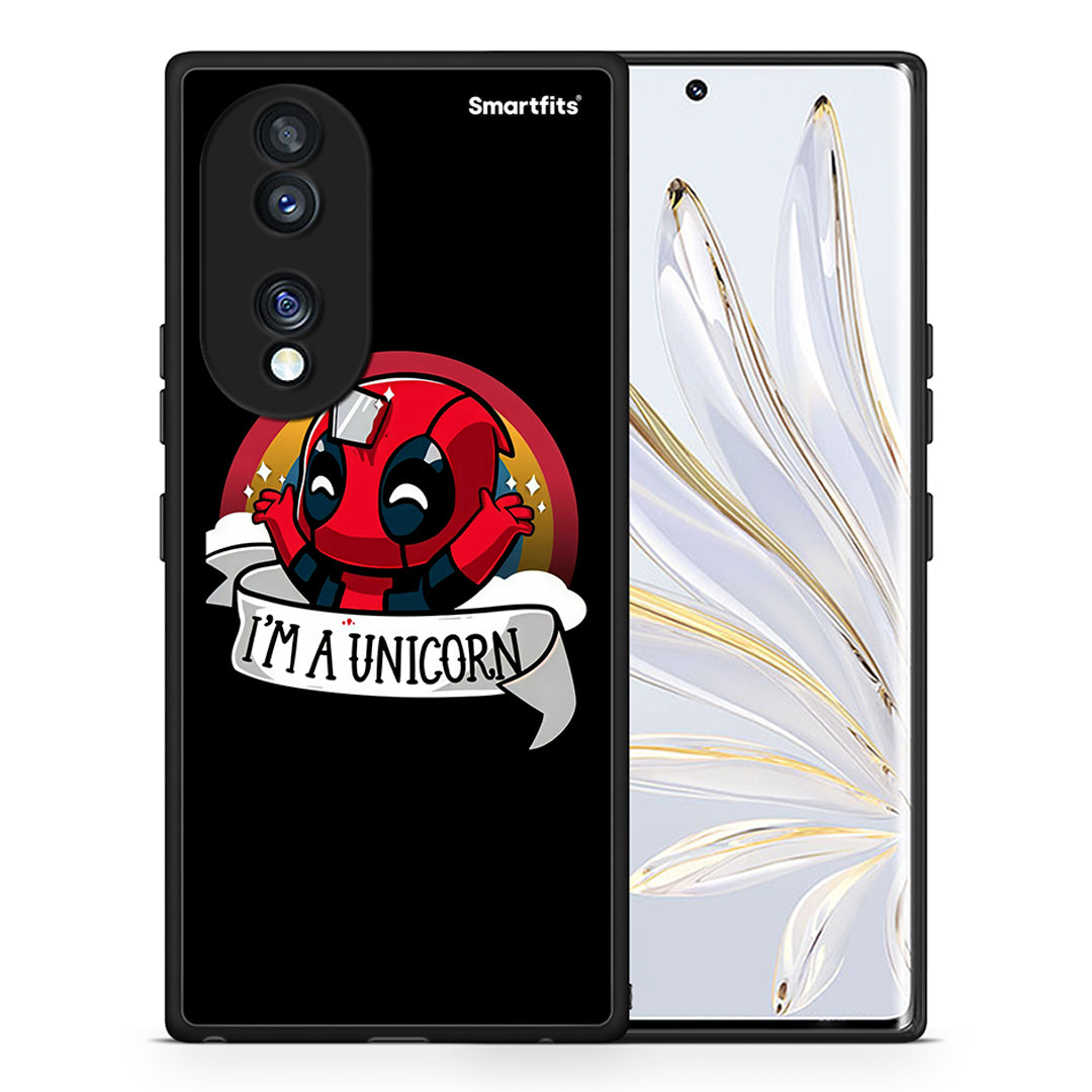 Θήκη Honor 70 5G Unicorn Deadpool από τη Smartfits με σχέδιο στο πίσω μέρος και μαύρο περίβλημα | Honor 70 5G Unicorn Deadpool Case with Colorful Back and Black Bezels