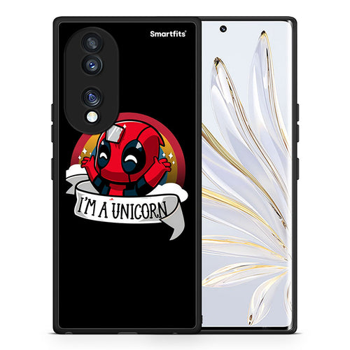 Θήκη Honor 70 5G Unicorn Deadpool από τη Smartfits με σχέδιο στο πίσω μέρος και μαύρο περίβλημα | Honor 70 5G Unicorn Deadpool Case with Colorful Back and Black Bezels