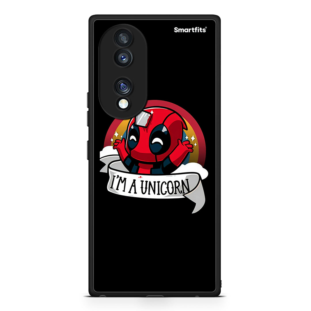 Θήκη Honor 70 5G Unicorn Deadpool από τη Smartfits με σχέδιο στο πίσω μέρος και μαύρο περίβλημα | Honor 70 5G Unicorn Deadpool Case with Colorful Back and Black Bezels