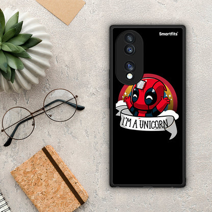 Θήκη Honor 70 5G Unicorn Deadpool από τη Smartfits με σχέδιο στο πίσω μέρος και μαύρο περίβλημα | Honor 70 5G Unicorn Deadpool Case with Colorful Back and Black Bezels