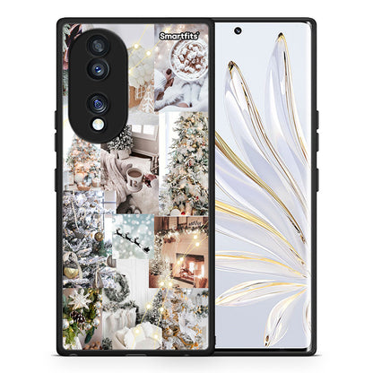 Θήκη Honor 70 5G White Christmas από τη Smartfits με σχέδιο στο πίσω μέρος και μαύρο περίβλημα | Honor 70 5G White Christmas Case with Colorful Back and Black Bezels