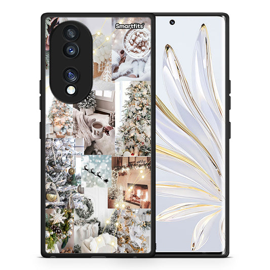 Θήκη Honor 70 5G White Christmas από τη Smartfits με σχέδιο στο πίσω μέρος και μαύρο περίβλημα | Honor 70 5G White Christmas Case with Colorful Back and Black Bezels