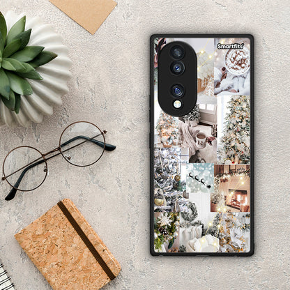 Θήκη Honor 70 5G White Christmas από τη Smartfits με σχέδιο στο πίσω μέρος και μαύρο περίβλημα | Honor 70 5G White Christmas Case with Colorful Back and Black Bezels
