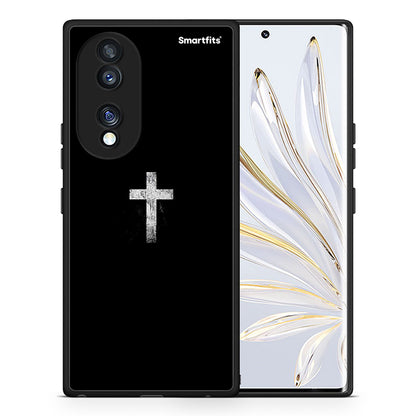 Θήκη Honor 70 5G White Cross από τη Smartfits με σχέδιο στο πίσω μέρος και μαύρο περίβλημα | Honor 70 5G White Cross Case with Colorful Back and Black Bezels