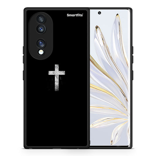 Θήκη Honor 70 5G White Cross από τη Smartfits με σχέδιο στο πίσω μέρος και μαύρο περίβλημα | Honor 70 5G White Cross Case with Colorful Back and Black Bezels