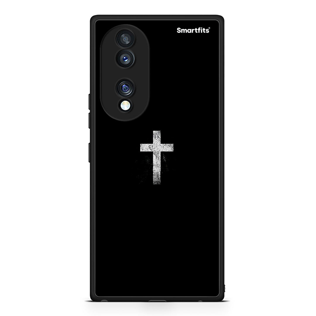Θήκη Honor 70 5G White Cross από τη Smartfits με σχέδιο στο πίσω μέρος και μαύρο περίβλημα | Honor 70 5G White Cross Case with Colorful Back and Black Bezels