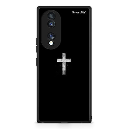 Θήκη Honor 70 5G White Cross από τη Smartfits με σχέδιο στο πίσω μέρος και μαύρο περίβλημα | Honor 70 5G White Cross Case with Colorful Back and Black Bezels