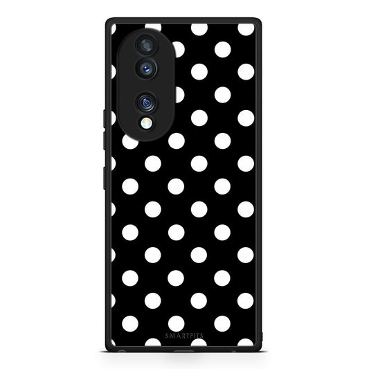 Θήκη Honor 70 5G White Polka Dots on Black από τη Smartfits με σχέδιο στο πίσω μέρος και μαύρο περίβλημα | Honor 70 5G White Polka Dots on Black case with colorful back and black bezels