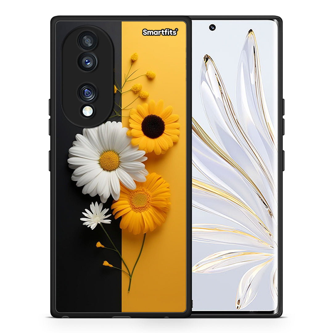 Θήκη Honor 70 5G Yellow Daisies από τη Smartfits με σχέδιο στο πίσω μέρος και μαύρο περίβλημα | Honor 70 5G Yellow Daisies Case with Colorful Back and Black Bezels