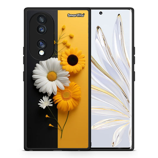 Θήκη Honor 70 5G Yellow Daisies από τη Smartfits με σχέδιο στο πίσω μέρος και μαύρο περίβλημα | Honor 70 5G Yellow Daisies Case with Colorful Back and Black Bezels