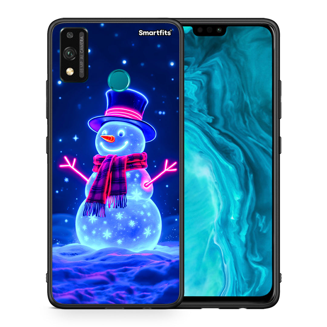 Θήκη Honor 9X Lite Christmas Neon Snowman από τη Smartfits με σχέδιο στο πίσω μέρος και μαύρο περίβλημα | Honor 9X Lite Christmas Neon Snowman case with colorful back and black bezels