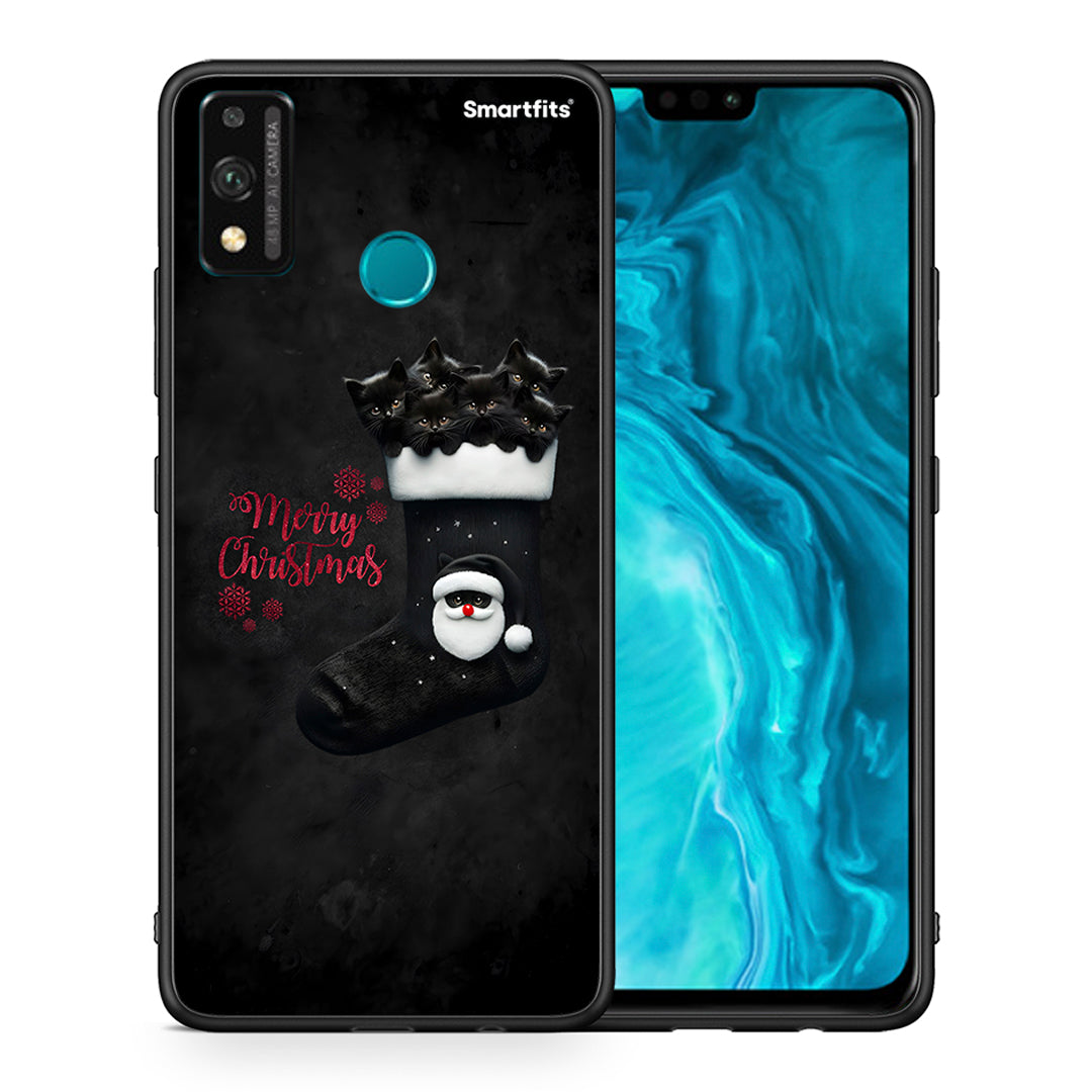 Θήκη Honor 9X Lite Merry Cat Christmas από τη Smartfits με σχέδιο στο πίσω μέρος και μαύρο περίβλημα | Honor 9X Lite Merry Cat Christmas case with colorful back and black bezels