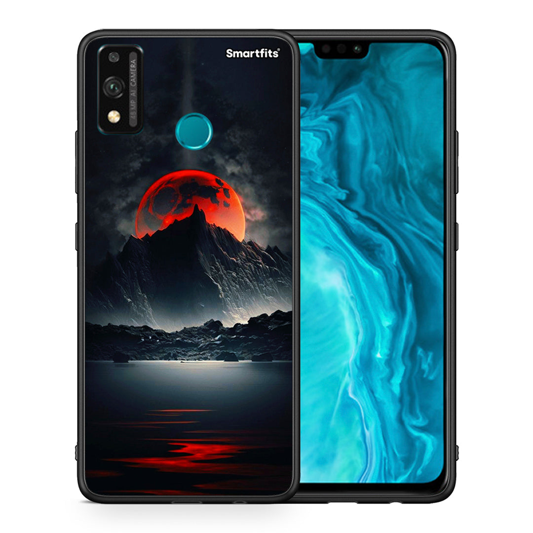 Θήκη Honor 9X Lite Red Full Moon από τη Smartfits με σχέδιο στο πίσω μέρος και μαύρο περίβλημα | Honor 9X Lite Red Full Moon case with colorful back and black bezels