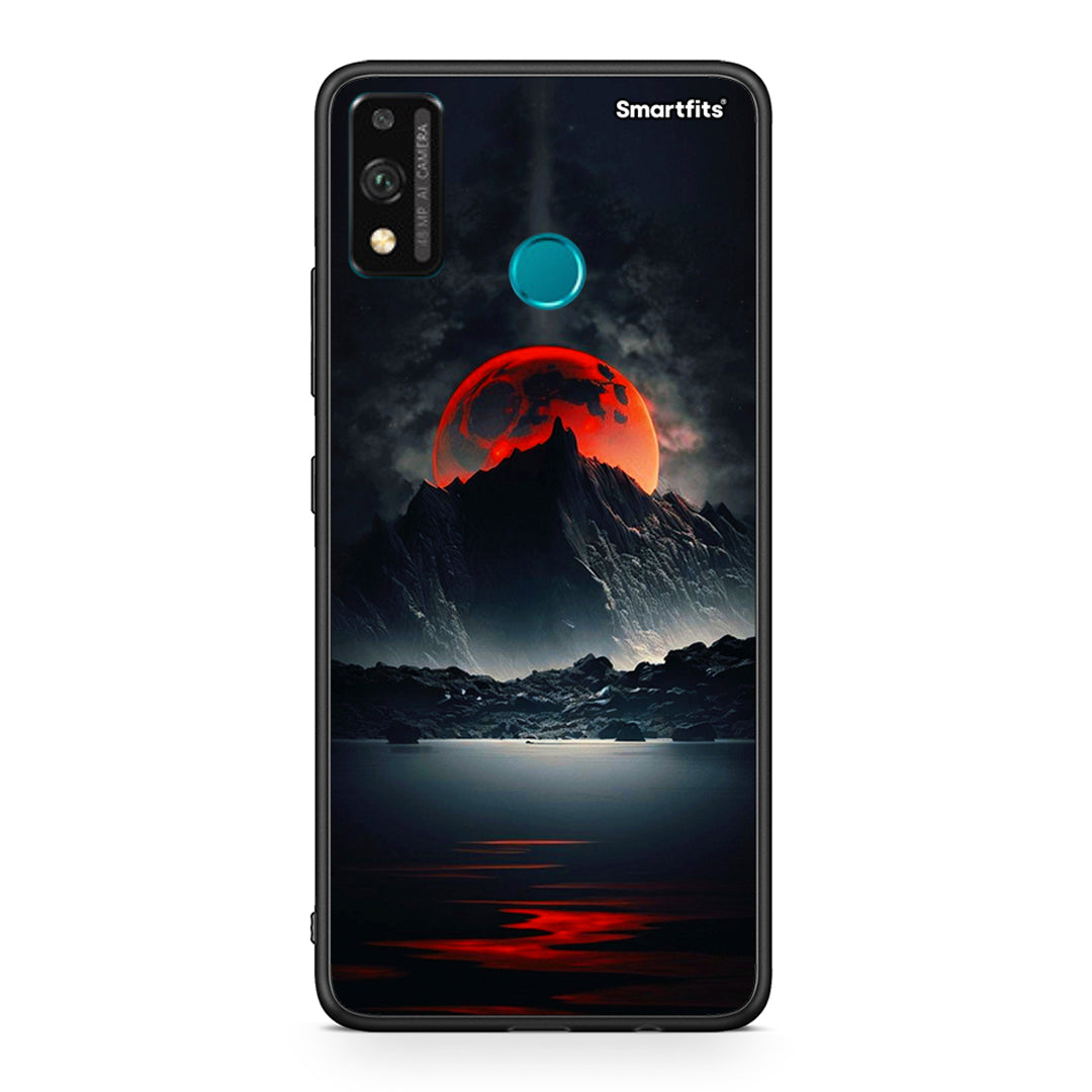 Honor 9X Lite Red Full Moon θήκη από τη Smartfits με σχέδιο στο πίσω μέρος και μαύρο περίβλημα | Smartphone case with colorful back and black bezels by Smartfits