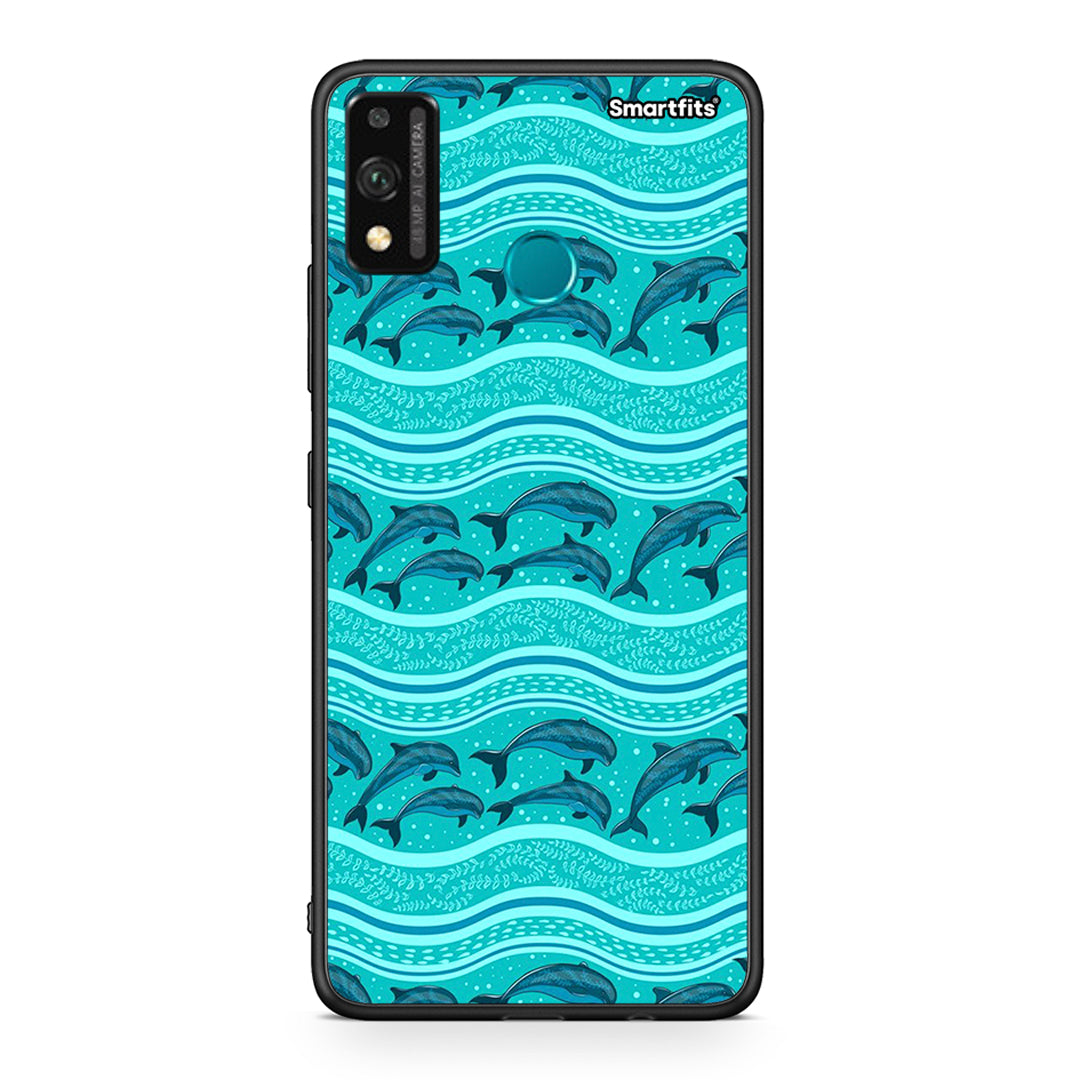 Honor 9X Lite Swimming Dolphins θήκη από τη Smartfits με σχέδιο στο πίσω μέρος και μαύρο περίβλημα | Smartphone case with colorful back and black bezels by Smartfits