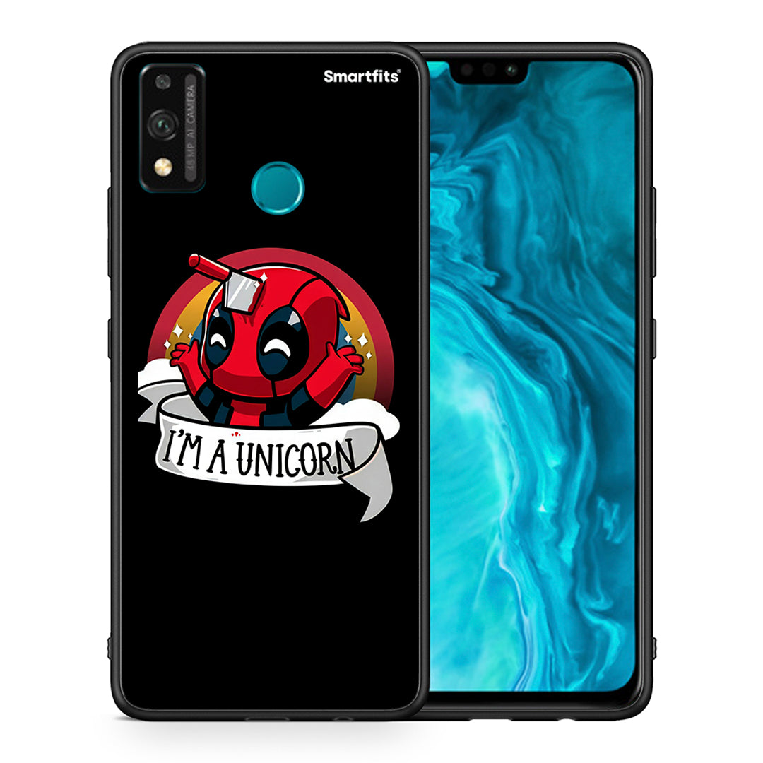 Θήκη Honor 9X Lite Unicorn Deadpool από τη Smartfits με σχέδιο στο πίσω μέρος και μαύρο περίβλημα | Honor 9X Lite Unicorn Deadpool case with colorful back and black bezels