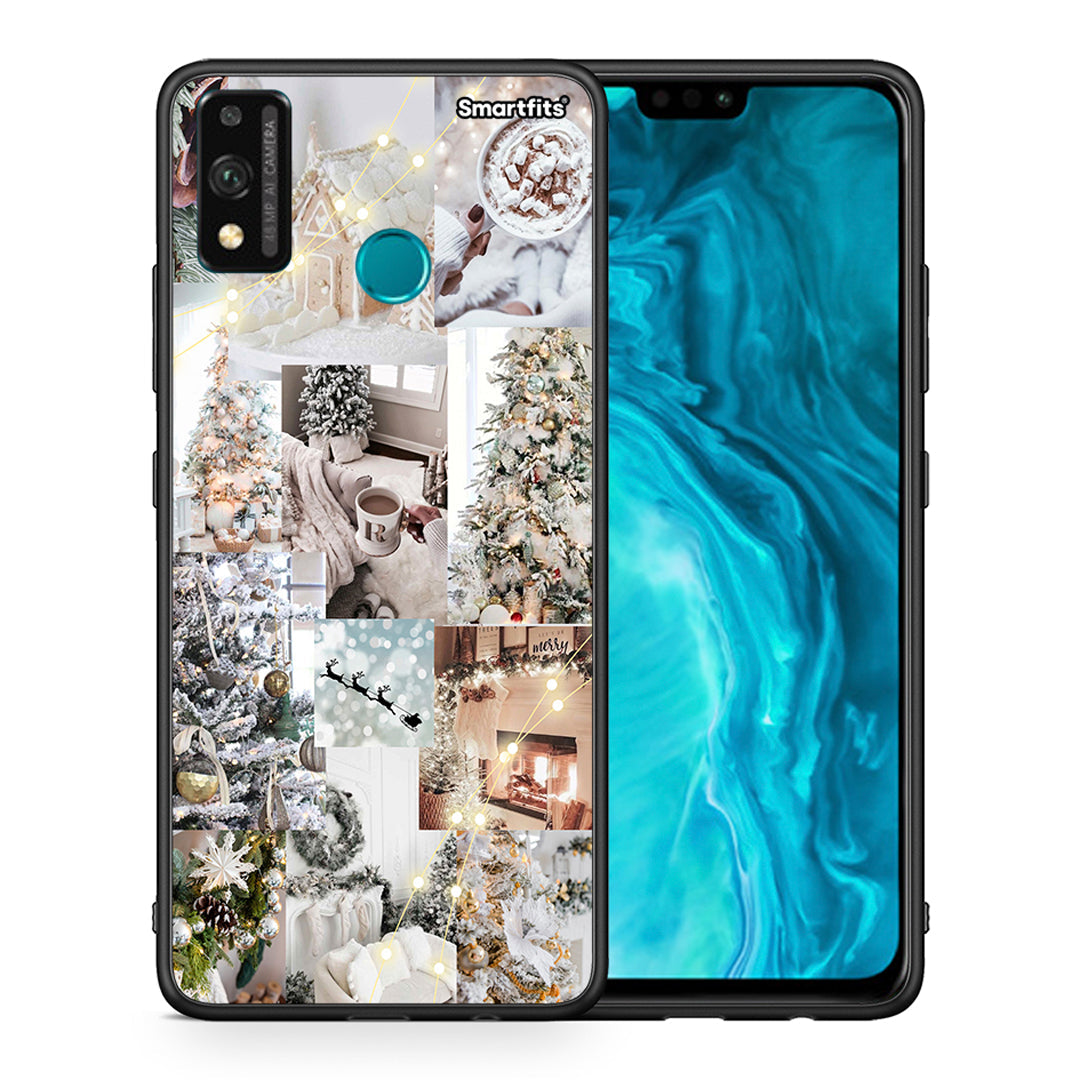 Θήκη Honor 9X Lite White Christmas από τη Smartfits με σχέδιο στο πίσω μέρος και μαύρο περίβλημα | Honor 9X Lite White Christmas case with colorful back and black bezels