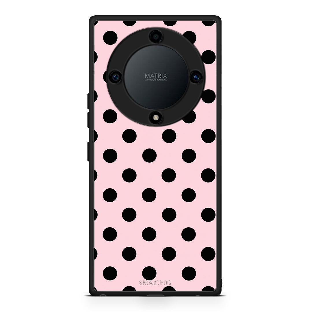 Θήκη Honor Magic5 Lite 5G / X9a Black Polka Dots on Pink από τη Smartfits με σχέδιο στο πίσω μέρος και μαύρο περίβλημα | Honor Magic5 Lite 5G / X9a Black Polka Dots on Pink case with colorful back and black bezels