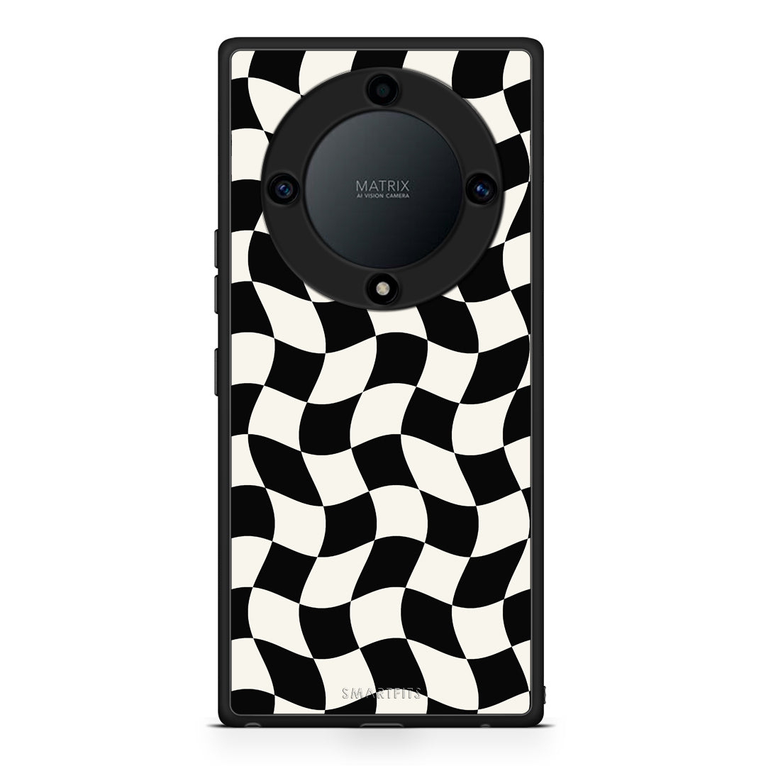 Θήκη Honor Magic5 Lite 5G / X9a Black and Cream Wavy Checkerboard από τη Smartfits με σχέδιο στο πίσω μέρος και μαύρο περίβλημα | Honor Magic5 Lite 5G / X9a Black and Cream Wavy Checkerboard case with colorful back and black bezels