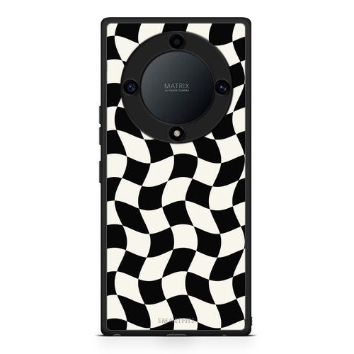 Θήκη Honor Magic5 Lite 5G / X9a Black and Cream Wavy Checkerboard από τη Smartfits με σχέδιο στο πίσω μέρος και μαύρο περίβλημα | Honor Magic5 Lite 5G / X9a Black and Cream Wavy Checkerboard case with colorful back and black bezels