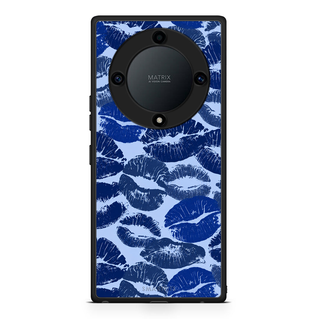 Θήκη Honor Magic5 Lite 5G / X9a Blue Lipstick Kisses από τη Smartfits με σχέδιο στο πίσω μέρος και μαύρο περίβλημα | Honor Magic5 Lite 5G / X9a Blue Lipstick Kisses case with colorful back and black bezels