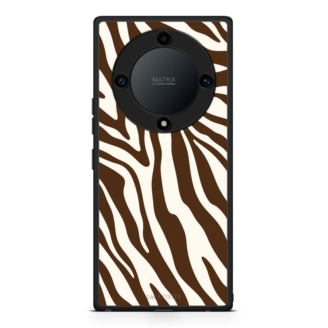 Θήκη Honor Magic5 Lite 5G / X9a Brown and Cream Zebra Stripes από τη Smartfits με σχέδιο στο πίσω μέρος και μαύρο περίβλημα | Honor Magic5 Lite 5G / X9a Brown and Cream Zebra Stripes case with colorful back and black bezels