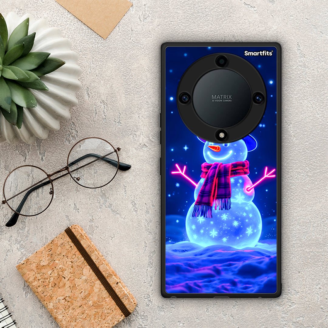 Θήκη Honor Magic5 Lite 5G / X9a Christmas Neon Snowman από τη Smartfits με σχέδιο στο πίσω μέρος και μαύρο περίβλημα | Honor Magic5 Lite 5G / X9a Christmas Neon Snowman Case with Colorful Back and Black Bezels