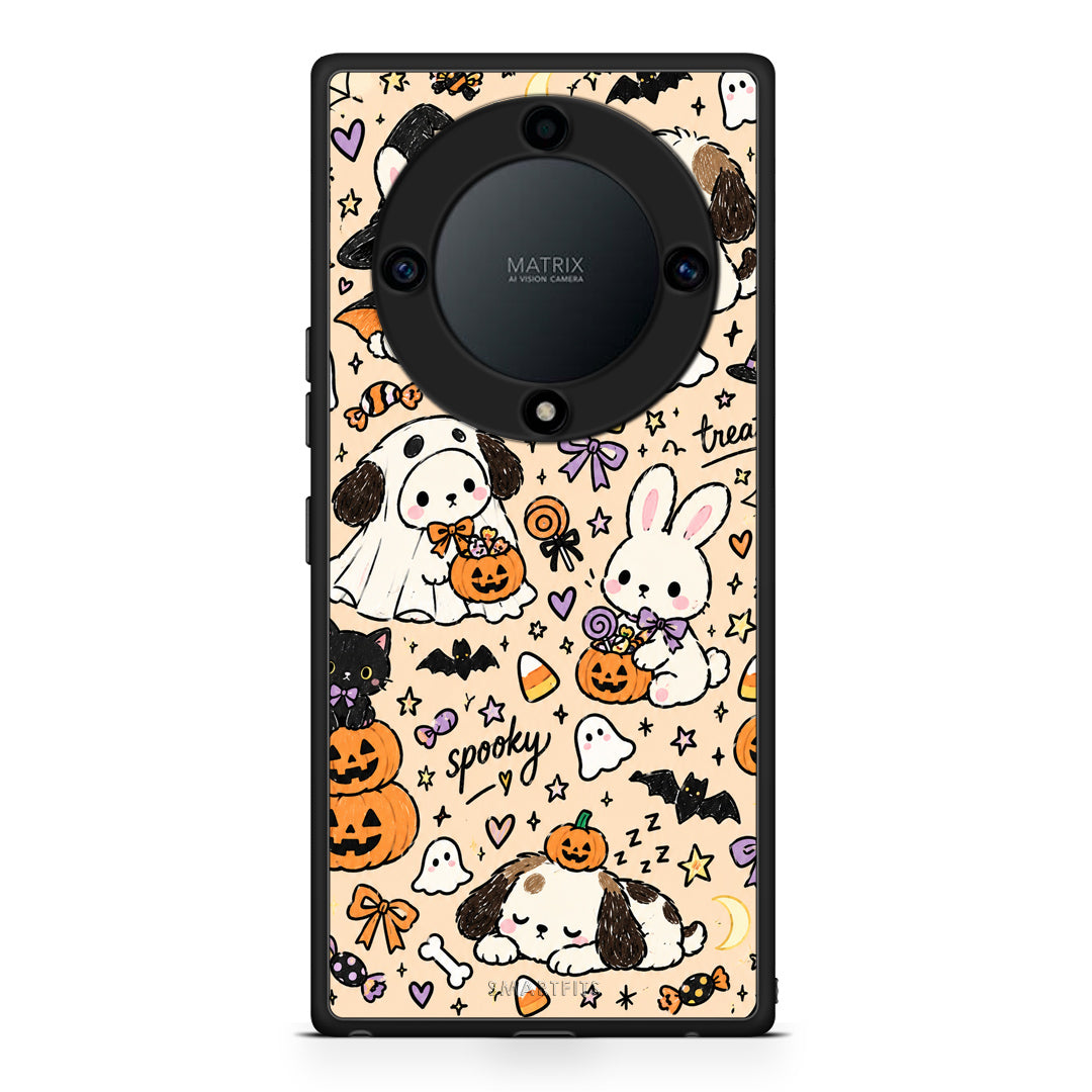 Θήκη Honor Magic5 Lite 5G / X9a Halloween Puppies and Friends on Cream από τη Smartfits με σχέδιο στο πίσω μέρος και μαύρο περίβλημα | Honor Magic5 Lite 5G / X9a Halloween Puppies and Friends on Cream case with colorful back and black bezels