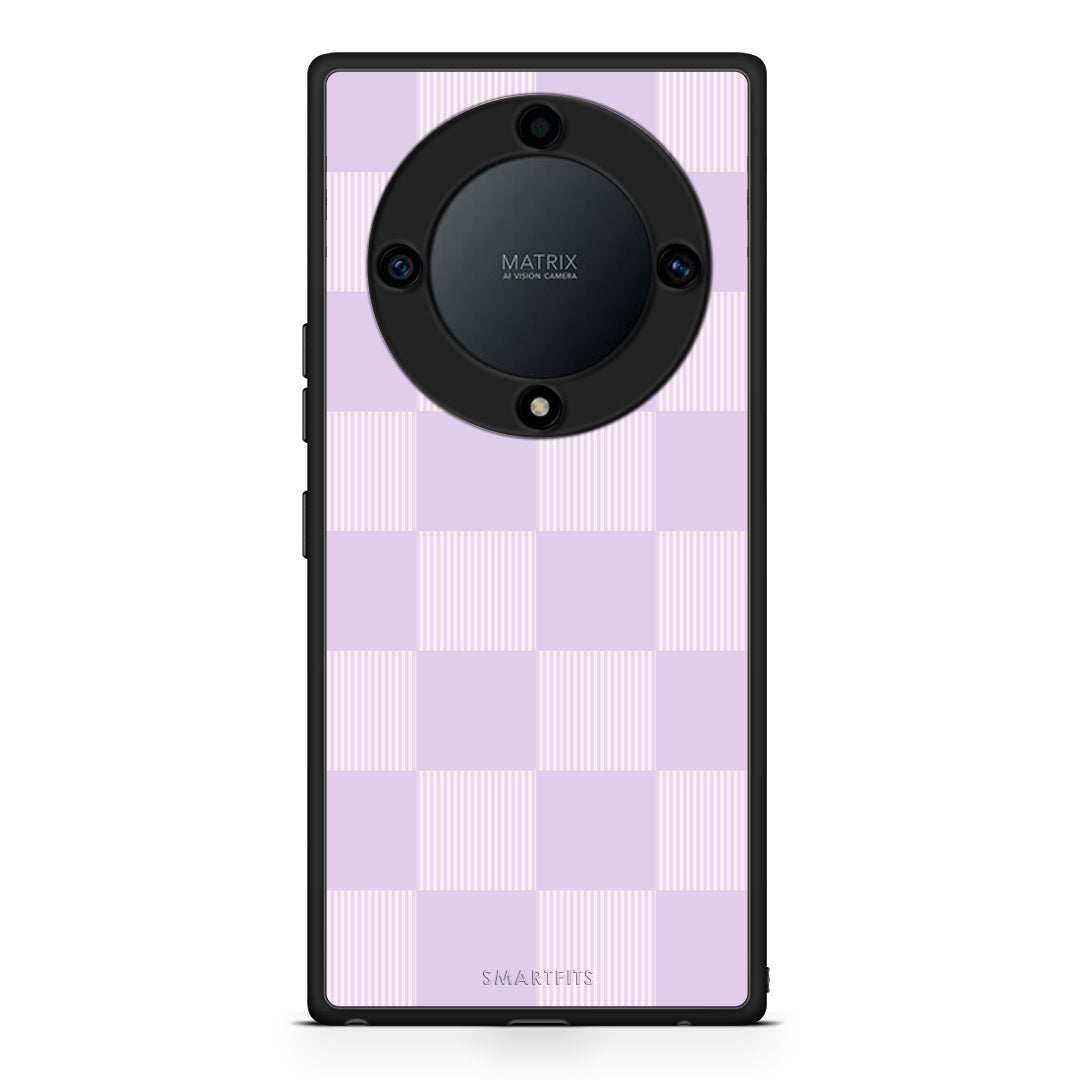 Θήκη Honor Magic5 Lite 5G / X9a Lilac and Cream Striped Checks από τη Smartfits με σχέδιο στο πίσω μέρος και μαύρο περίβλημα | Honor Magic5 Lite 5G / X9a Lilac and Cream Striped Checks case with colorful back and black bezels