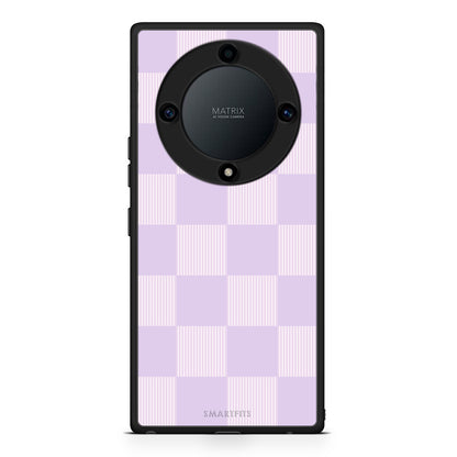 Θήκη Honor Magic5 Lite 5G / X9a Lilac and Cream Striped Checks από τη Smartfits με σχέδιο στο πίσω μέρος και μαύρο περίβλημα | Honor Magic5 Lite 5G / X9a Lilac and Cream Striped Checks case with colorful back and black bezels