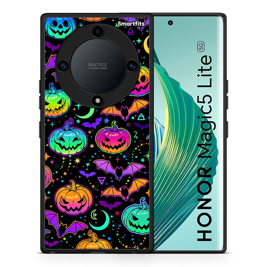 Θήκη Honor Magic5 Lite 5G / X9a Neon Halloween από τη Smartfits με σχέδιο στο πίσω μέρος και μαύρο περίβλημα | Honor Magic5 Lite 5G / X9a Neon Halloween Case with Colorful Back and Black Bezels