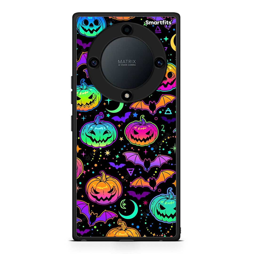 Θήκη Honor Magic5 Lite 5G / X9a Neon Halloween από τη Smartfits με σχέδιο στο πίσω μέρος και μαύρο περίβλημα | Honor Magic5 Lite 5G / X9a Neon Halloween Case with Colorful Back and Black Bezels