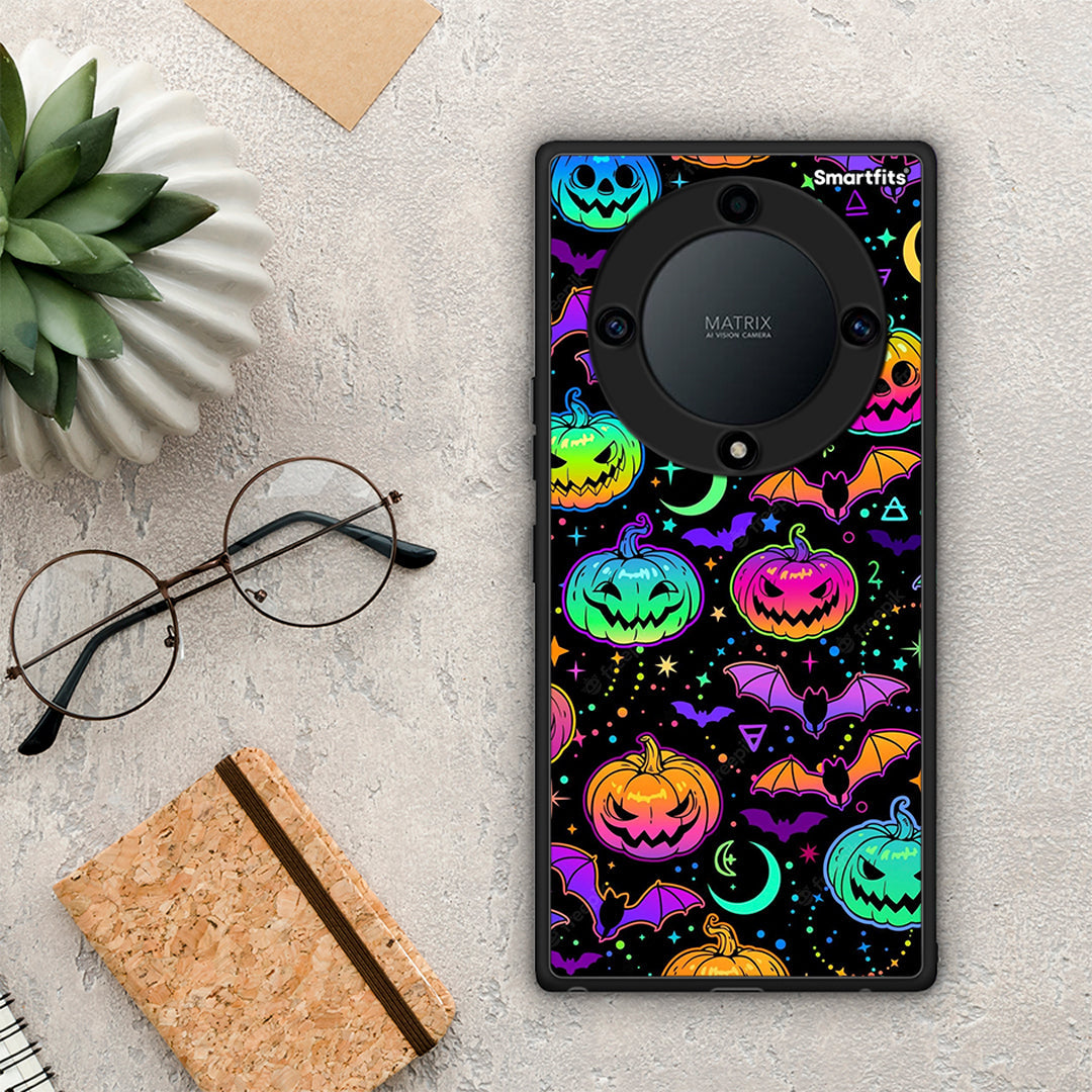 Θήκη Honor Magic5 Lite 5G / X9a Neon Halloween από τη Smartfits με σχέδιο στο πίσω μέρος και μαύρο περίβλημα | Honor Magic5 Lite 5G / X9a Neon Halloween Case with Colorful Back and Black Bezels