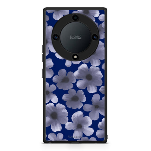 Θήκη Honor Magic5 Lite 5G / X9a Pale Blue Flowers on Navy από τη Smartfits με σχέδιο στο πίσω μέρος και μαύρο περίβλημα | Honor Magic5 Lite 5G / X9a Pale Blue Flowers on Navy case with colorful back and black bezels