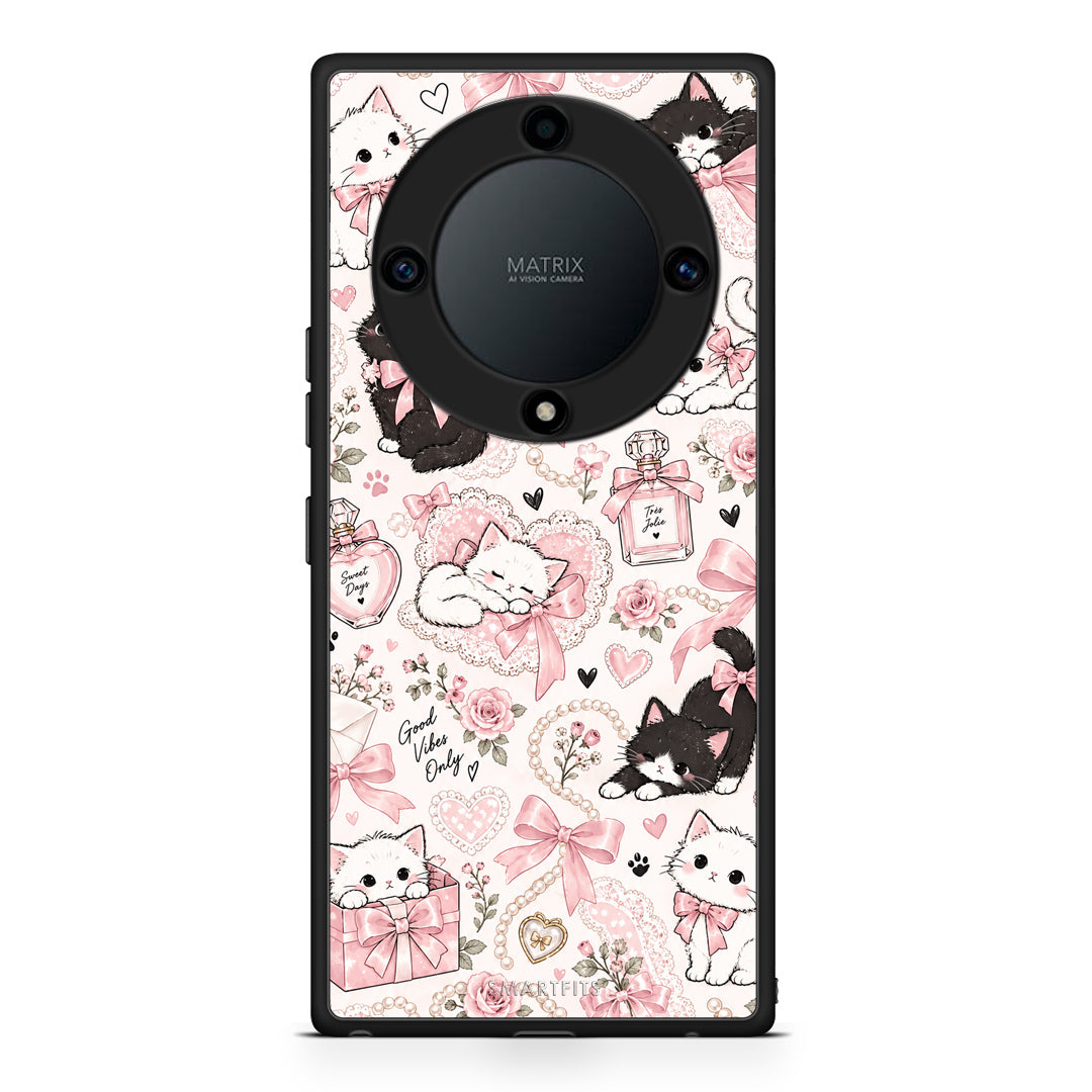 Θήκη Honor Magic5 Lite 5G / X9a Pink Bows and Kittens Collage από τη Smartfits με σχέδιο στο πίσω μέρος και μαύρο περίβλημα | Honor Magic5 Lite 5G / X9a Pink Bows and Kittens Collage case with colorful back and black bezels