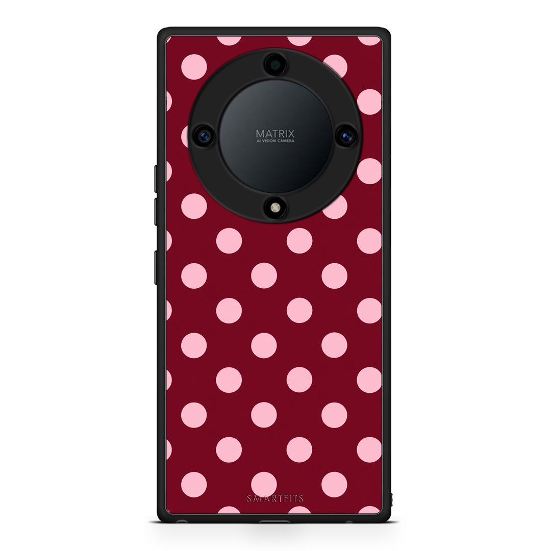 Θήκη Honor Magic5 Lite 5G / X9a Pink Polka Dots on Burgundy από τη Smartfits με σχέδιο στο πίσω μέρος και μαύρο περίβλημα | Honor Magic5 Lite 5G / X9a Pink Polka Dots on Burgundy case with colorful back and black bezels