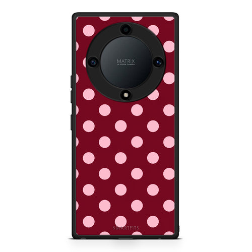 Θήκη Honor Magic5 Lite 5G / X9a Pink Polka Dots on Burgundy από τη Smartfits με σχέδιο στο πίσω μέρος και μαύρο περίβλημα | Honor Magic5 Lite 5G / X9a Pink Polka Dots on Burgundy case with colorful back and black bezels