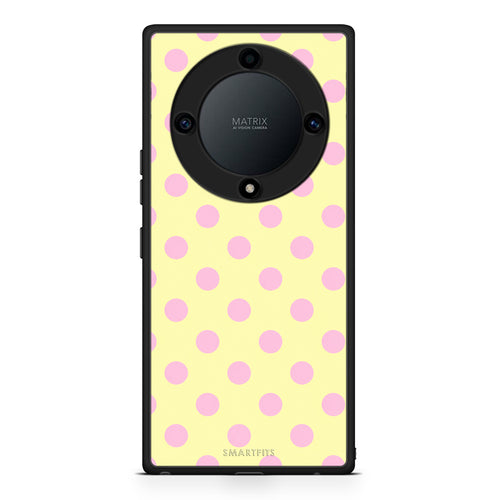 Θήκη Honor Magic5 Lite 5G / X9a Pink Polka Dots on Yellow από τη Smartfits με σχέδιο στο πίσω μέρος και μαύρο περίβλημα | Honor Magic5 Lite 5G / X9a Pink Polka Dots on Yellow case with colorful back and black bezels