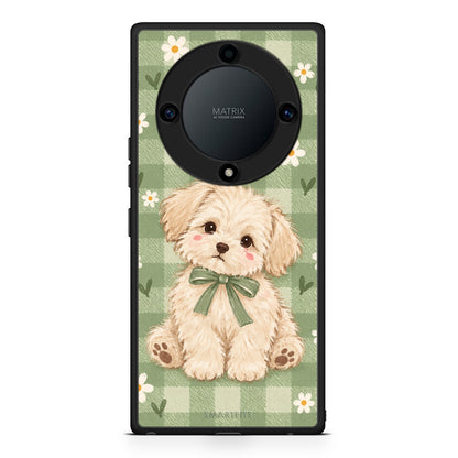 Θήκη Honor Magic5 Lite 5G / X9a Puppy and Daisies on Sage Gingham από τη Smartfits με σχέδιο στο πίσω μέρος και μαύρο περίβλημα | Honor Magic5 Lite 5G / X9a Puppy and Daisies on Sage Gingham case with colorful back and black bezels