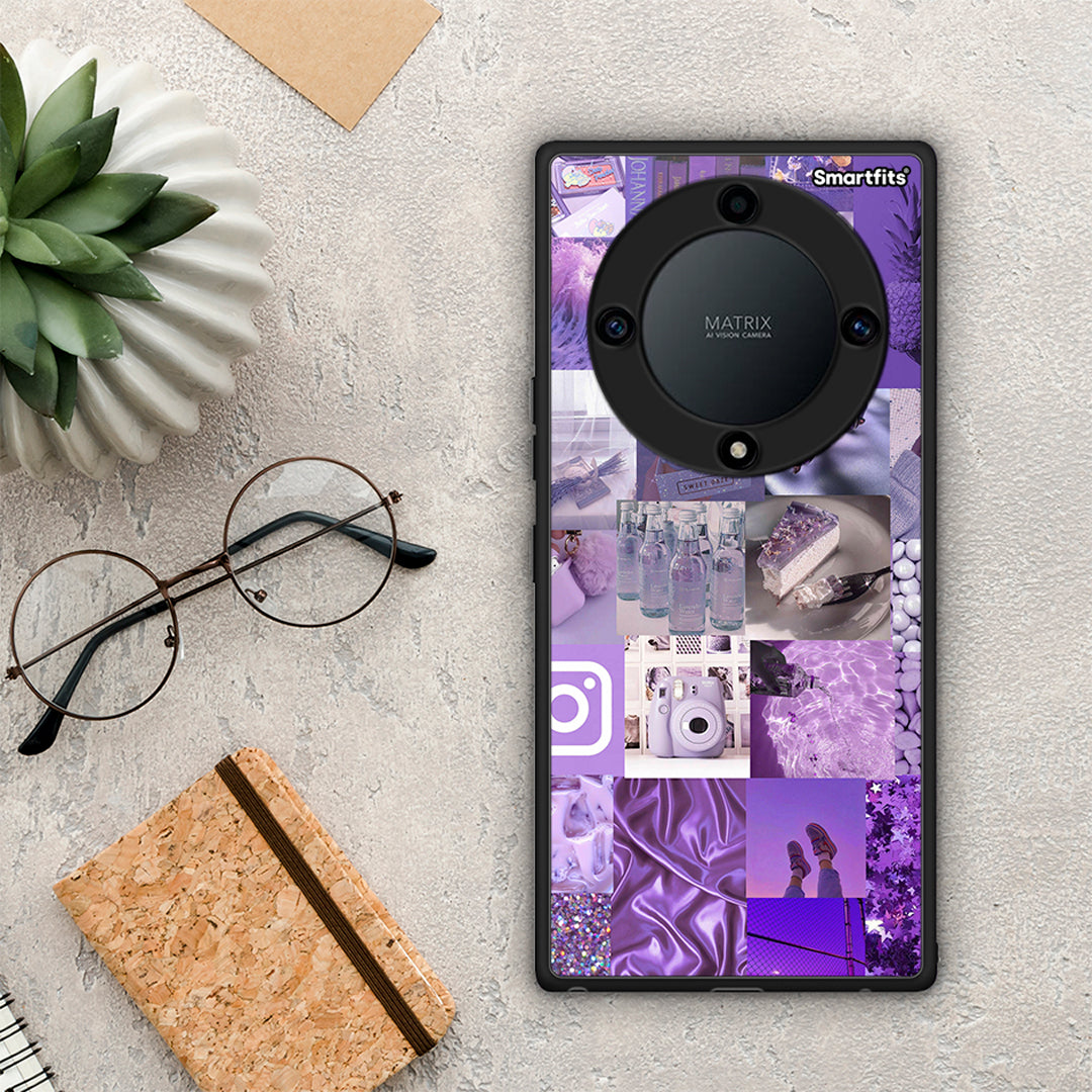 Θήκη Honor Magic5 Lite 5G / X9a Purple Aesthetic Collage από τη Smartfits με σχέδιο στο πίσω μέρος και μαύρο περίβλημα | Honor Magic5 Lite 5G / X9a Purple Aesthetic Collage Case with Colorful Back and Black Bezels