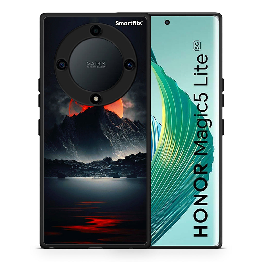 Θήκη Honor Magic5 Lite 5G / X9a Red Full Moon από τη Smartfits με σχέδιο στο πίσω μέρος και μαύρο περίβλημα | Honor Magic5 Lite 5G / X9a Red Full Moon Case with Colorful Back and Black Bezels