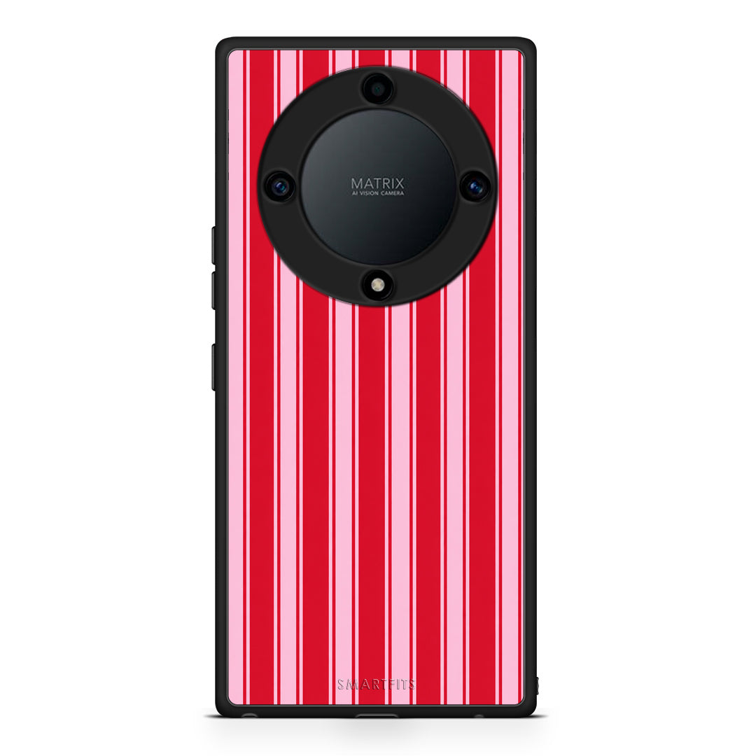 Θήκη Honor Magic5 Lite 5G / X9a Red and Pink Vertical Pinstripes από τη Smartfits με σχέδιο στο πίσω μέρος και μαύρο περίβλημα | Honor Magic5 Lite 5G / X9a Red and Pink Vertical Pinstripes case with colorful back and black bezels