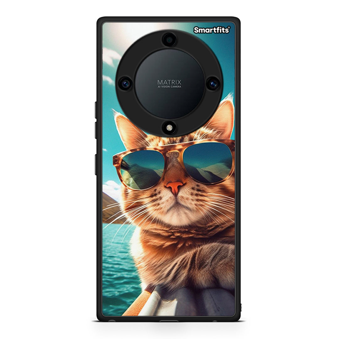 Θήκη Honor Magic5 Lite 5G / X9a Summer Cat από τη Smartfits με σχέδιο στο πίσω μέρος και μαύρο περίβλημα | Honor Magic5 Lite 5G / X9a Summer Cat Case with Colorful Back and Black Bezels