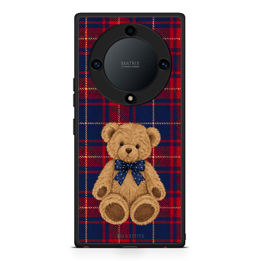 Θήκη Honor Magic5 Lite 5G / X9a Teddy Bear on Red and Navy Tartan από τη Smartfits με σχέδιο στο πίσω μέρος και μαύρο περίβλημα | Honor Magic5 Lite 5G / X9a Teddy Bear on Red and Navy Tartan case with colorful back and black bezels