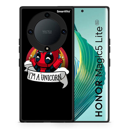 Θήκη Honor Magic5 Lite 5G / X9a Unicorn Deadpool από τη Smartfits με σχέδιο στο πίσω μέρος και μαύρο περίβλημα | Honor Magic5 Lite 5G / X9a Unicorn Deadpool Case with Colorful Back and Black Bezels