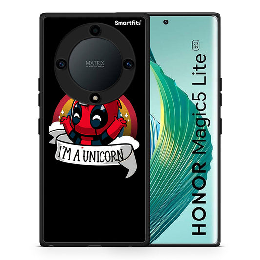 Θήκη Honor Magic5 Lite 5G / X9a Unicorn Deadpool από τη Smartfits με σχέδιο στο πίσω μέρος και μαύρο περίβλημα | Honor Magic5 Lite 5G / X9a Unicorn Deadpool Case with Colorful Back and Black Bezels