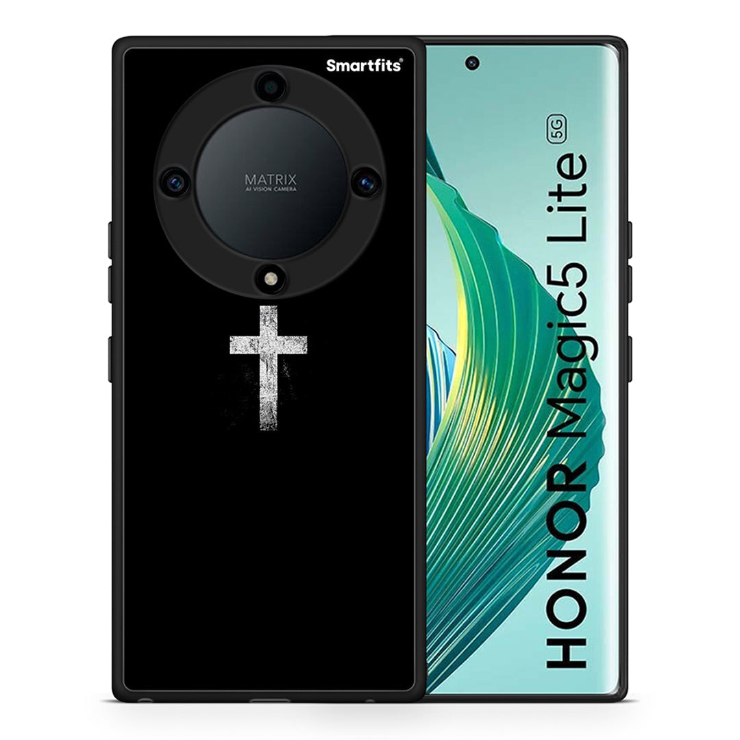 Θήκη Honor Magic5 Lite 5G / X9a White Cross από τη Smartfits με σχέδιο στο πίσω μέρος και μαύρο περίβλημα | Honor Magic5 Lite 5G / X9a White Cross Case with Colorful Back and Black Bezels