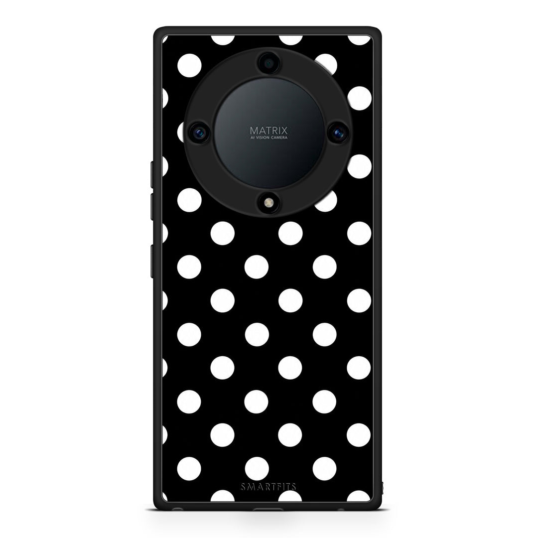 Θήκη Honor Magic5 Lite 5G / X9a White Polka Dots on Black από τη Smartfits με σχέδιο στο πίσω μέρος και μαύρο περίβλημα | Honor Magic5 Lite 5G / X9a White Polka Dots on Black case with colorful back and black bezels